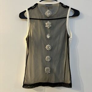 Richmond 'X' Vintage White & Black Mesh Embellished Detail Tank Top